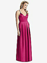 Front View Thumbnail - Tutti Frutti Pleated Skirt Satin Maxi Dress with Pockets
