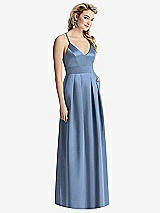Front View Thumbnail - Windsor Blue Pleated Skirt Satin Maxi Dress with Pockets