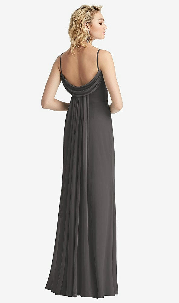 Front View - Caviar Gray Shirred Sash Cowl-Back Chiffon Trumpet Gown
