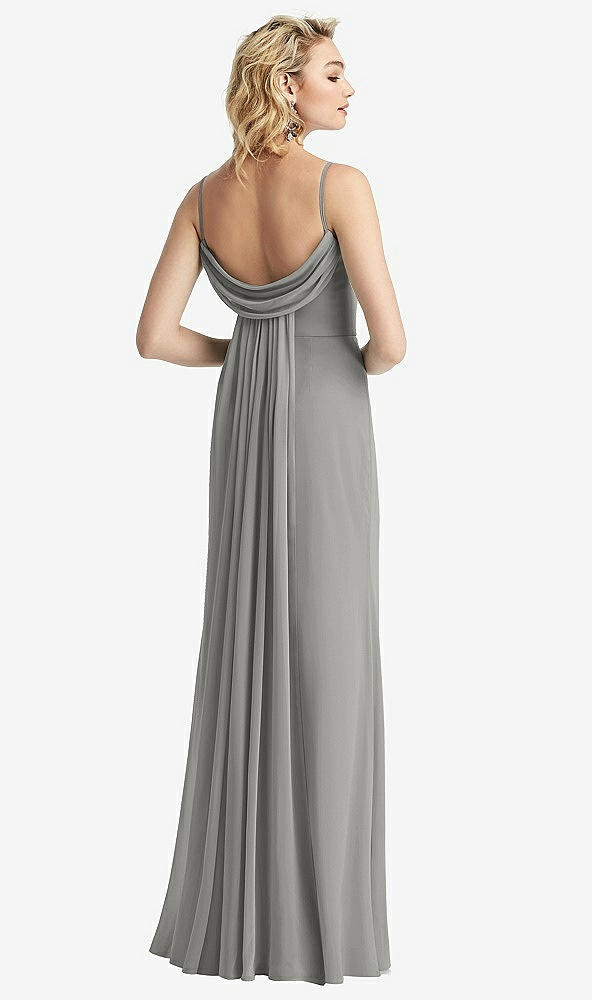 Front View - Chelsea Gray Shirred Sash Cowl-Back Chiffon Trumpet Gown