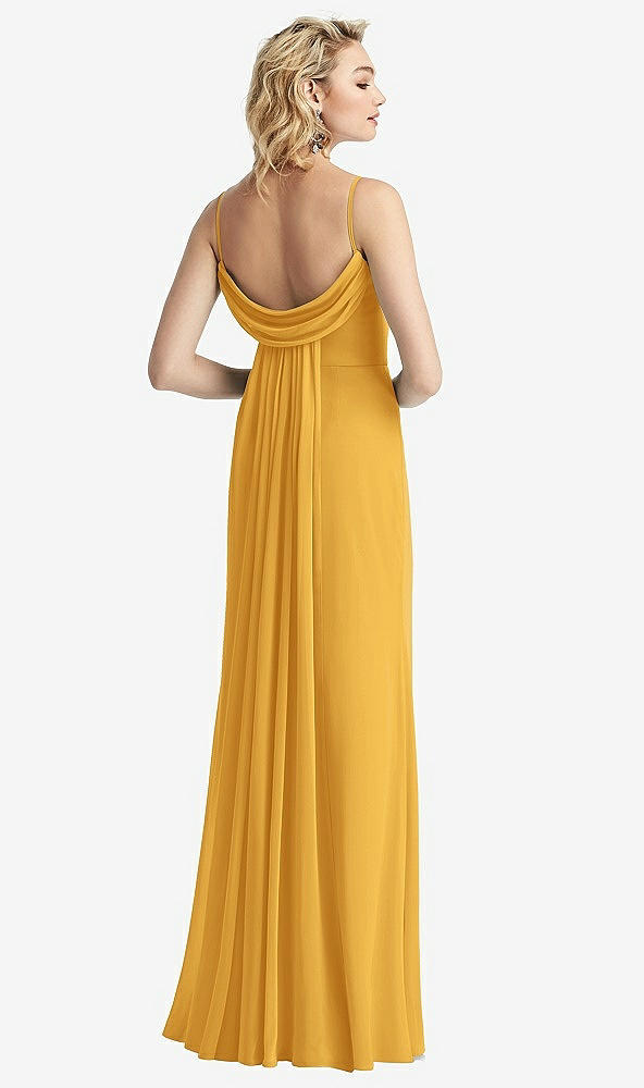 Front View - NYC Yellow Shirred Sash Cowl-Back Chiffon Trumpet Gown