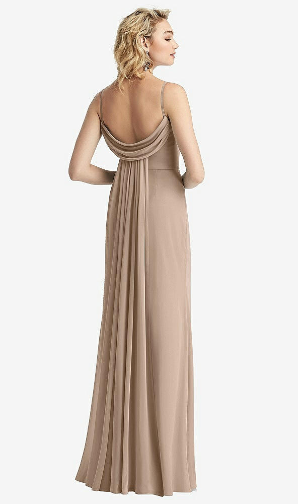 Front View - Topaz Shirred Sash Cowl-Back Chiffon Trumpet Gown