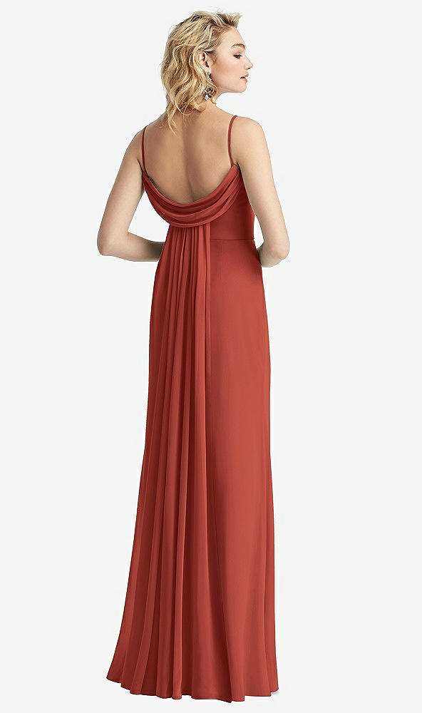 Front View - Amber Sunset Shirred Sash Cowl-Back Chiffon Trumpet Gown