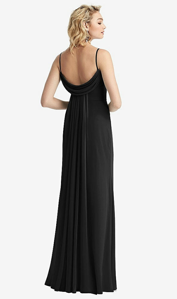 Front View - Black Shirred Sash Cowl-Back Chiffon Trumpet Gown