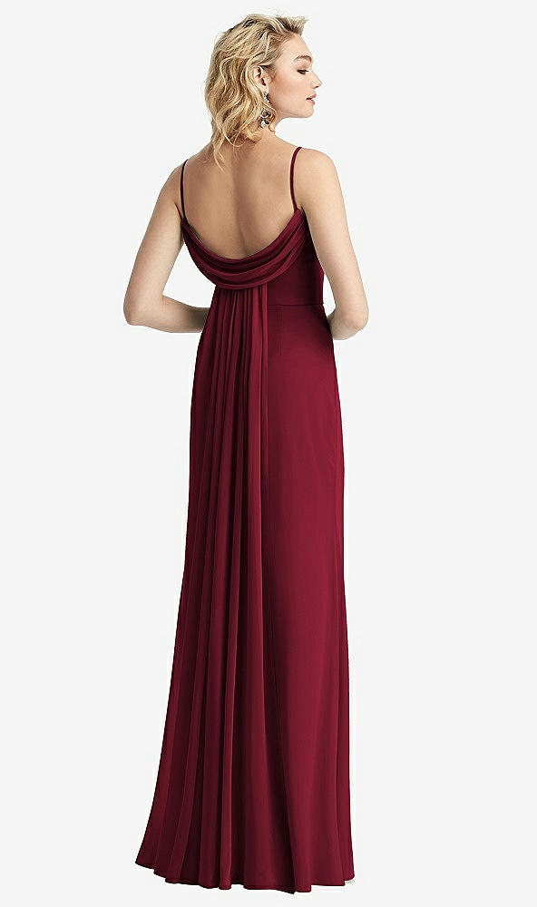 Front View - Burgundy Shirred Sash Cowl-Back Chiffon Trumpet Gown