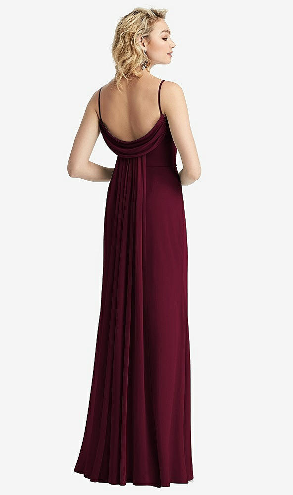 Front View - Cabernet Shirred Sash Cowl-Back Chiffon Trumpet Gown