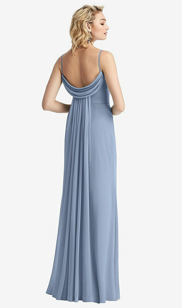 Front View - Cloudy Shirred Sash Cowl-Back Chiffon Trumpet Gown