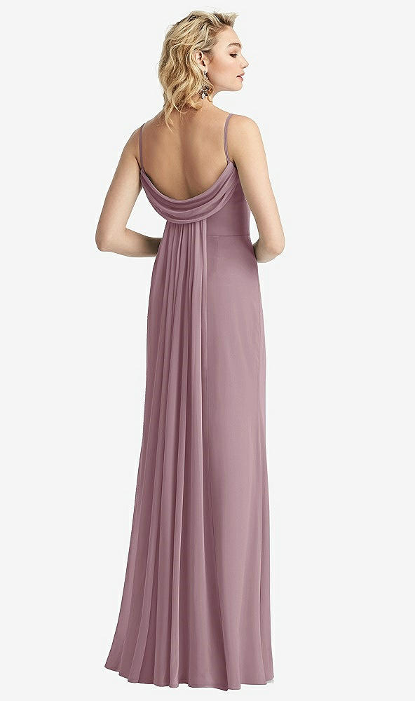 Front View - Dusty Rose Shirred Sash Cowl-Back Chiffon Trumpet Gown