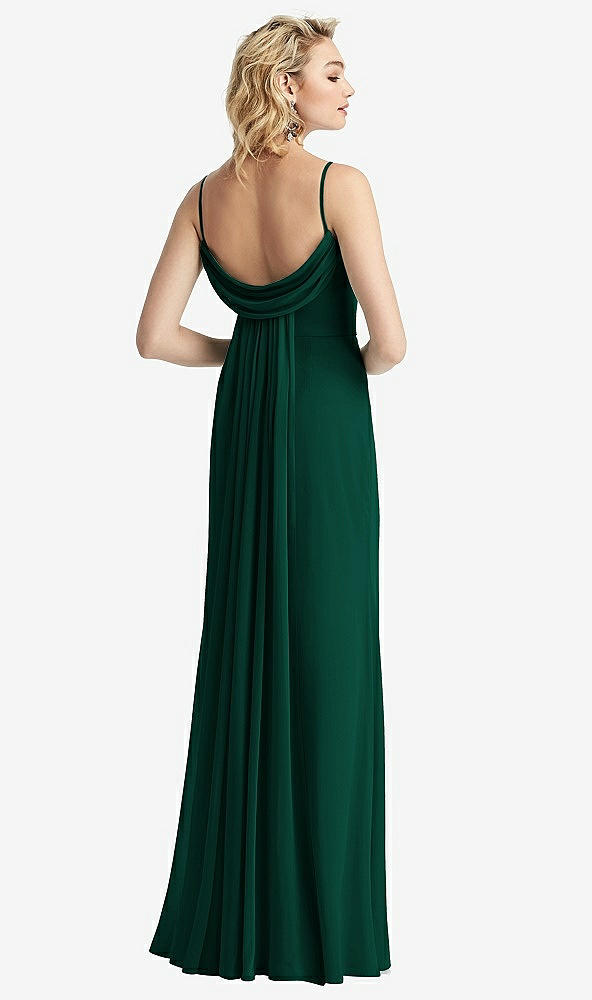Front View - Hunter Green Shirred Sash Cowl-Back Chiffon Trumpet Gown