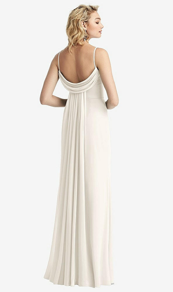 Front View - Ivory Shirred Sash Cowl-Back Chiffon Trumpet Gown