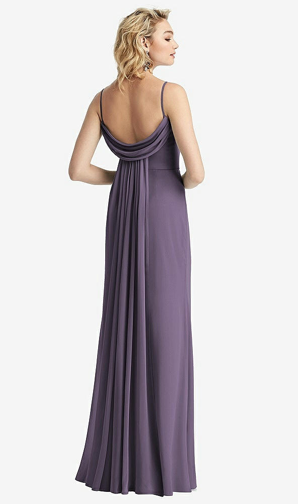 Front View - Lavender Shirred Sash Cowl-Back Chiffon Trumpet Gown