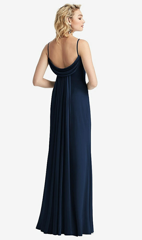 Front View - Midnight Navy Shirred Sash Cowl-Back Chiffon Trumpet Gown