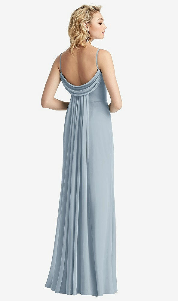 Front View - Mist Shirred Sash Cowl-Back Chiffon Trumpet Gown