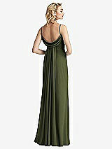 Front View Thumbnail - Olive Green Shirred Sash Cowl-Back Chiffon Trumpet Gown
