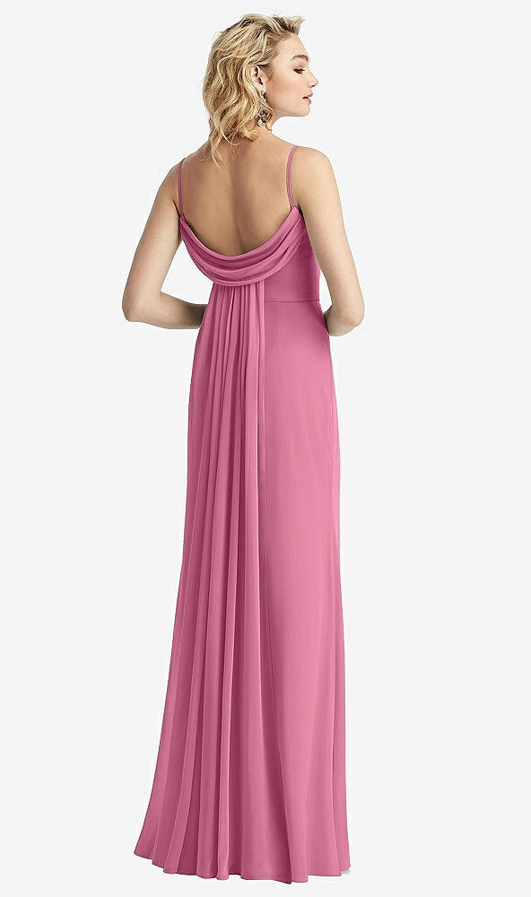 Front View - Orchid Pink Shirred Sash Cowl-Back Chiffon Trumpet Gown