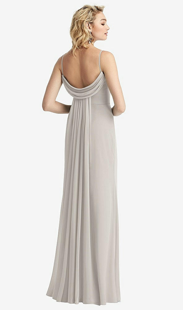 Front View - Oyster Shirred Sash Cowl-Back Chiffon Trumpet Gown