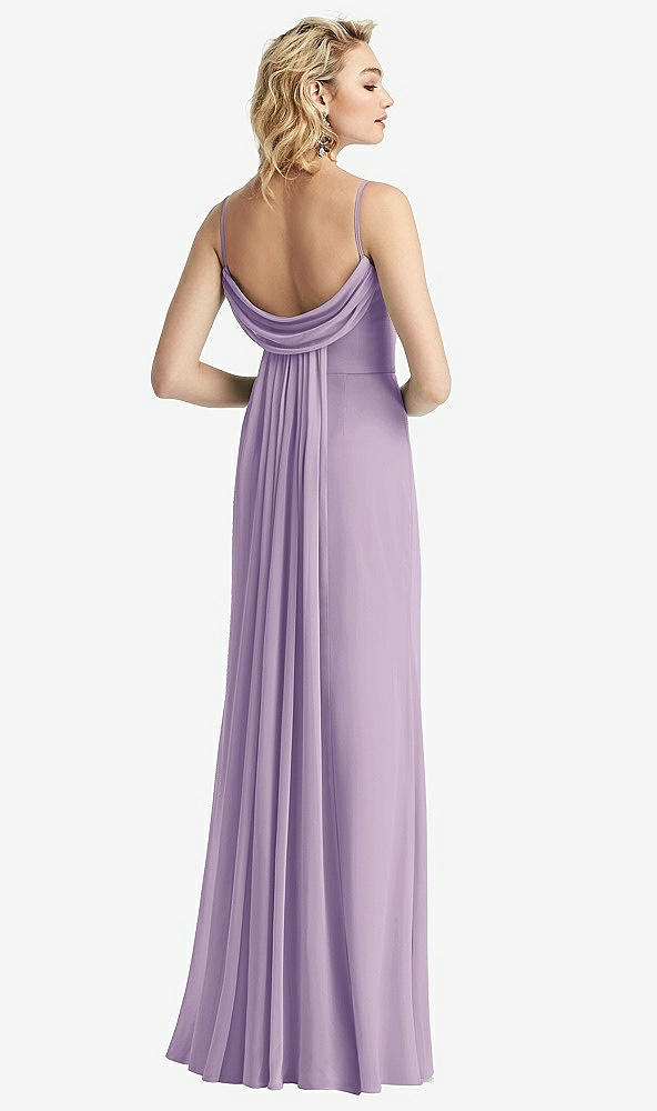 Front View - Pale Purple Shirred Sash Cowl-Back Chiffon Trumpet Gown
