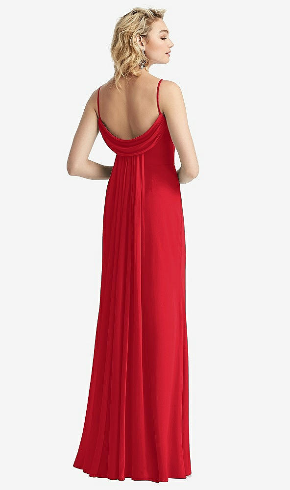Front View - Parisian Red Shirred Sash Cowl-Back Chiffon Trumpet Gown