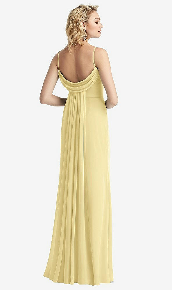 Front View - Pale Yellow Shirred Sash Cowl-Back Chiffon Trumpet Gown