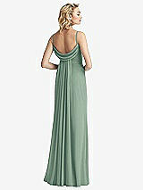 Front View Thumbnail - Seagrass Shirred Sash Cowl-Back Chiffon Trumpet Gown