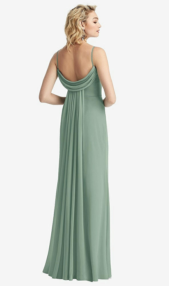 Front View - Seagrass Shirred Sash Cowl-Back Chiffon Trumpet Gown