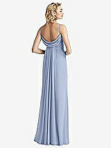 Front View Thumbnail - Sky Blue Shirred Sash Cowl-Back Chiffon Trumpet Gown
