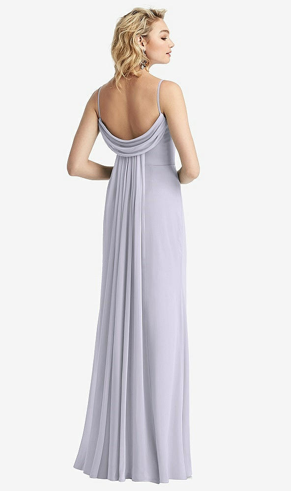 Front View - Silver Dove Shirred Sash Cowl-Back Chiffon Trumpet Gown