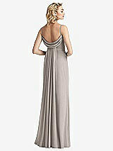 Front View Thumbnail - Taupe Shirred Sash Cowl-Back Chiffon Trumpet Gown