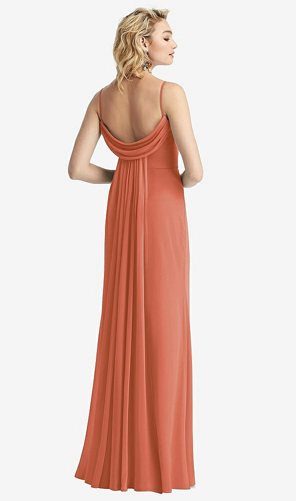 Front View - Terracotta Copper Shirred Sash Cowl-Back Chiffon Trumpet Gown