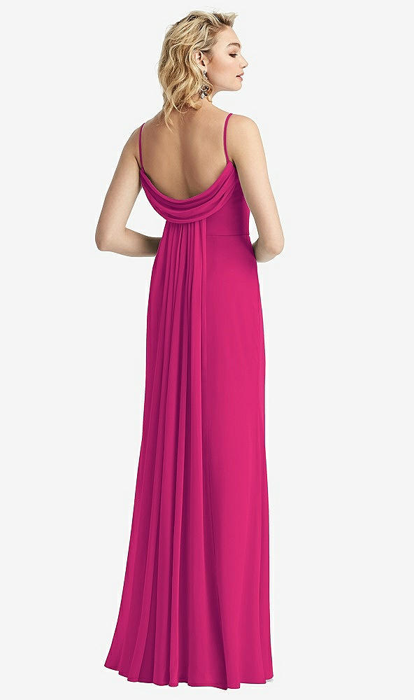 Front View - Think Pink Shirred Sash Cowl-Back Chiffon Trumpet Gown