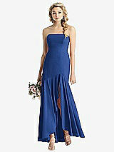 Front View Thumbnail - Classic Blue Strapless Sheer Crepe High-Low Dress