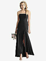 Front View Thumbnail - Black Strapless Sheer Crepe High-Low Dress