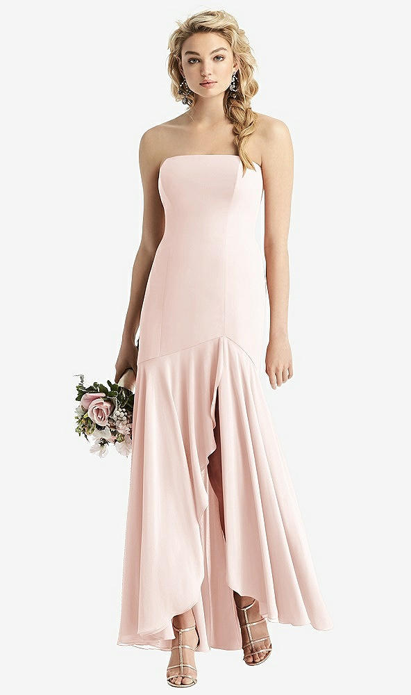 Front View - Blush Strapless Sheer Crepe High-Low Dress