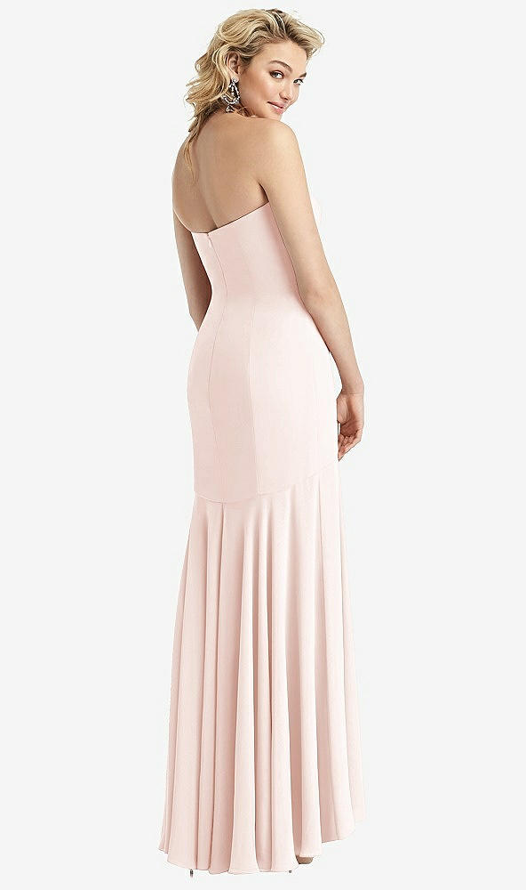 Back View - Blush Strapless Sheer Crepe High-Low Dress