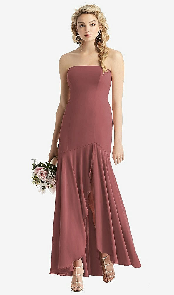 Front View - English Rose Strapless Sheer Crepe High-Low Dress