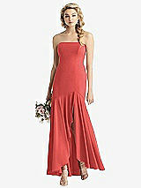 Front View Thumbnail - Perfect Coral Strapless Sheer Crepe High-Low Dress