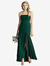 Front View Thumbnail - Hunter Green Strapless Sheer Crepe High-Low Dress