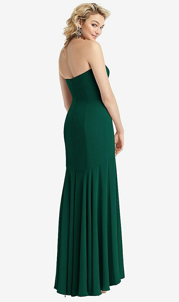 Back View - Hunter Green Strapless Sheer Crepe High-Low Dress