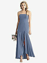 Front View Thumbnail - Larkspur Blue Strapless Sheer Crepe High-Low Dress