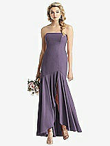 Front View Thumbnail - Lavender Strapless Sheer Crepe High-Low Dress