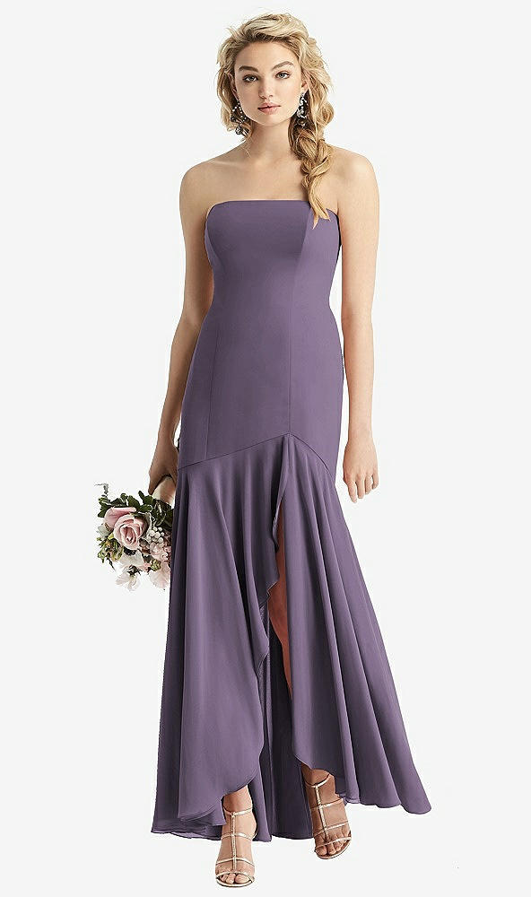 Front View - Lavender Strapless Sheer Crepe High-Low Dress