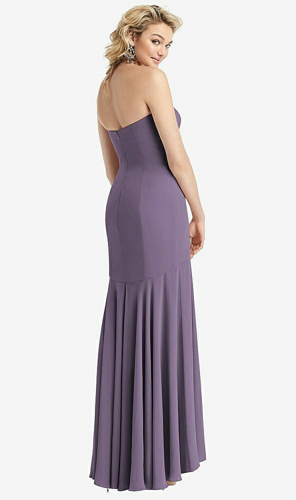 Back View - Lavender Strapless Sheer Crepe High-Low Dress