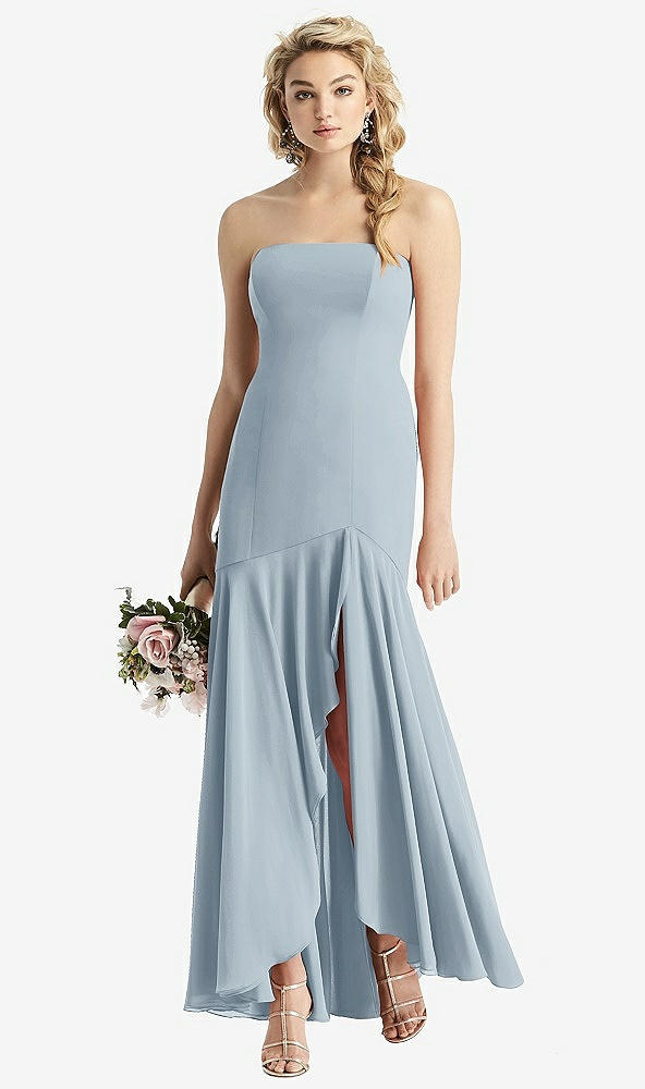 Front View - Mist Strapless Sheer Crepe High-Low Dress