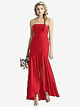 Front View Thumbnail - Parisian Red Strapless Sheer Crepe High-Low Dress