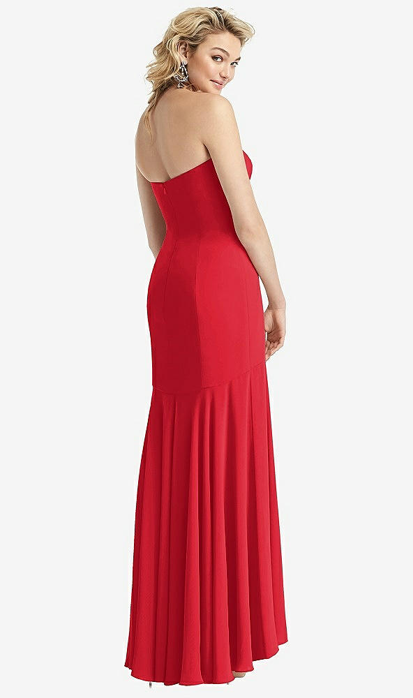 Back View - Parisian Red Strapless Sheer Crepe High-Low Dress