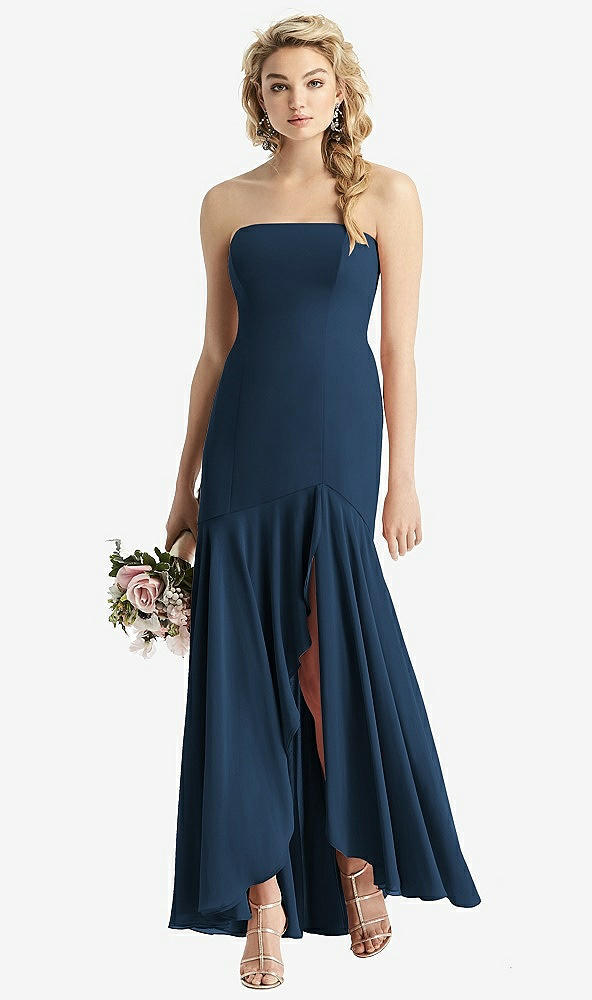 Front View - Sofia Blue Strapless Sheer Crepe High-Low Dress
