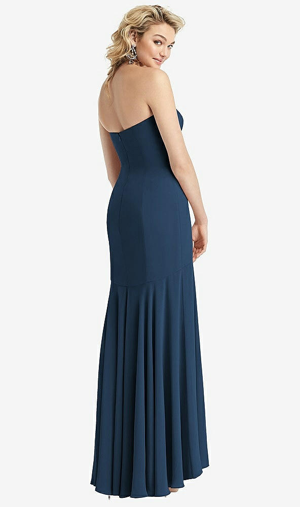 Back View - Sofia Blue Strapless Sheer Crepe High-Low Dress