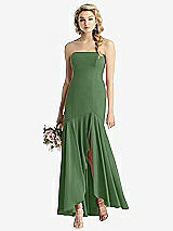 Front View Thumbnail - Vineyard Green Strapless Sheer Crepe High-Low Dress