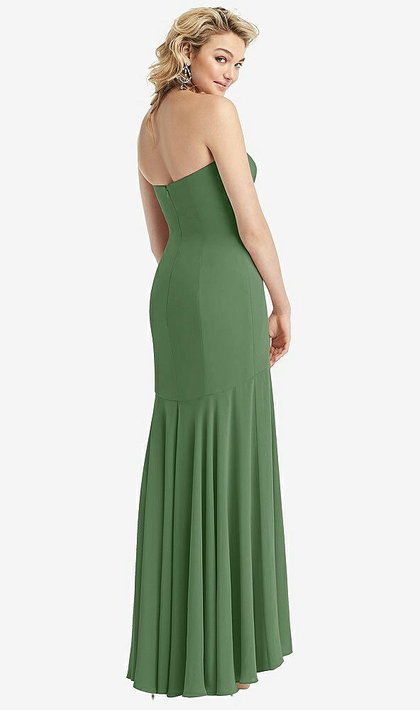 Back View - Vineyard Green Strapless Sheer Crepe High-Low Dress
