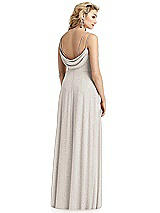 Rear View Thumbnail - Taupe Silver Shimmer Side Slit Cowl-Back Gown